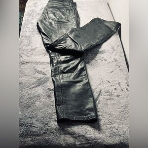 2BU San Francisco Distressed Black Leather Moto Pants Size 28W